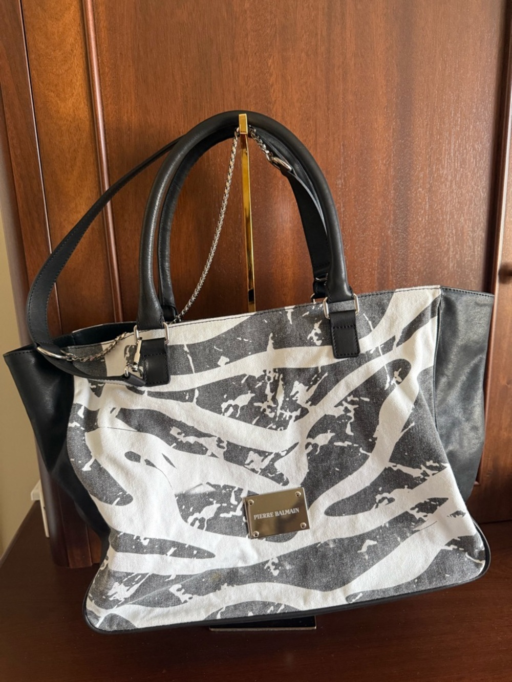 Pierre Balmain Black and White Zebra-Pattern Tote